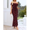 image:imageZESICA Womens Summer Off Shoulder Floral Bodycon Ruched Maxi Formal DressBurgundy