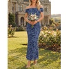 image:imageZESICA Womens Summer Off Shoulder Floral Bodycon Ruched Maxi Formal DressDusty Blue