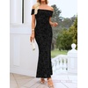 image:imageZESICA Womens Summer Off Shoulder Floral Bodycon Ruched Maxi Formal DressFloral Black