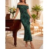 image:imageZESICA Womens Summer Off Shoulder Floral Bodycon Ruched Maxi Formal DressGreen