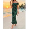 image:imageZESICA Womens Summer Off Shoulder Floral Bodycon Ruched Maxi Formal DressGreen