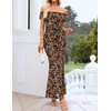 image:imageZESICA Womens Summer Off Shoulder Floral Bodycon Ruched Maxi Formal DressKhaki