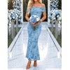 image:imageZESICA Womens Summer Off Shoulder Floral Bodycon Ruched Maxi Formal DressLight Blue