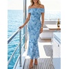 image:imageZESICA Womens Summer Off Shoulder Floral Bodycon Ruched Maxi Formal DressLight Blue