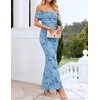 image:imageZESICA Womens Summer Off Shoulder Floral Bodycon Ruched Maxi Formal DressLight Blue