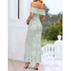 image:imageZESICA Womens Summer Off Shoulder Floral Bodycon Ruched Maxi Formal DressLight Green