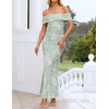 image:imageZESICA Womens Summer Off Shoulder Floral Bodycon Ruched Maxi Formal DressLight Green