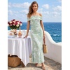 image:imageZESICA Womens Summer Off Shoulder Floral Bodycon Ruched Maxi Formal DressLight Green