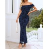 image:imageZESICA Womens Summer Off Shoulder Floral Bodycon Ruched Maxi Formal DressNavy