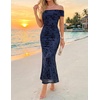 image:imageZESICA Womens Summer Off Shoulder Floral Bodycon Ruched Maxi Formal DressNavy