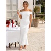 image:imageZESICA Womens Summer Off Shoulder Floral Bodycon Ruched Maxi Formal DressWhite
