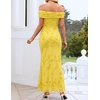 image:imageZESICA Womens Summer Off Shoulder Floral Bodycon Ruched Maxi Formal DressYellow
