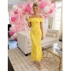image:imageZESICA Womens Summer Off Shoulder Floral Bodycon Ruched Maxi Formal DressYellow