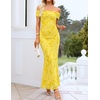 image:imageZESICA Womens Summer Off Shoulder Floral Bodycon Ruched Maxi Formal DressYellow