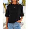 image:imageZESICA Womens Summer Short Sleeve Loose Knit Sweaters TopsBlack