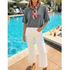 image:imageZESICA Womens Summer Short Sleeve Loose Knit Sweaters TopsDarkgrey