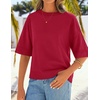 image:imageZESICA Womens Summer Short Sleeve Loose Knit Sweaters TopsRed