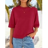 image:imageZESICA Womens Summer Short Sleeve Loose Knit Sweaters TopsRed