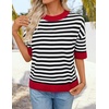 image:imageZESICA Womens Summer Short Sleeve Loose Knit Sweaters TopsStripes