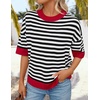 image:imageZESICA Womens Summer Short Sleeve Loose Knit Sweaters TopsStripes