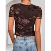 image:imageZESICA Womens Summer Short Sleeve Mesh Floral Crop TopsCoffee