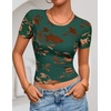 image:imageZESICA Womens Summer Short Sleeve Mesh Floral Crop TopsDarkgreen