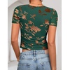 image:imageZESICA Womens Summer Short Sleeve Mesh Floral Crop TopsDarkgreen