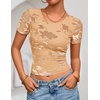 image:imageZESICA Womens Summer Short Sleeve Mesh Floral Crop TopsRedapricot