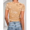 image:imageZESICA Womens Summer Short Sleeve Mesh Floral Crop TopsRedapricot