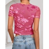 image:imageZESICA Womens Summer Short Sleeve Mesh Floral Crop TopsRose