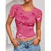 image:imageZESICA Womens Summer Short Sleeve Mesh Floral Crop TopsRose