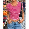 image:imageZESICA Womens Summer Short Sleeve Mesh Floral Crop TopsRose