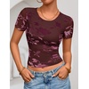 image:imageZESICA Womens Summer Short Sleeve Mesh Floral Crop TopsWine