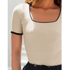 image:imageZESICA Womens Summer Short Sleeve Square Neck Business TopsApricot