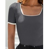 image:imageZESICA Womens Summer Short Sleeve Square Neck Business TopsDarkgrey