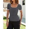 image:imageZESICA Womens Summer Short Sleeve Square Neck Business TopsDarkgrey