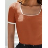 image:imageZESICA Womens Summer Short Sleeve Square Neck Business TopsRust