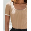image:imageZESICA Womens Summer Short Sleeve Square Neck Business TopsToffee