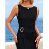 image:imageZESICA Womens Summer Sleeveless Floral Ruched Wrap Bodycon Midi DressAllblack