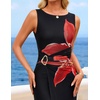 image:imageZESICA Womens Summer Sleeveless Floral Ruched Wrap Bodycon Midi DressBlack