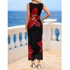 image:imageZESICA Womens Summer Sleeveless Floral Ruched Wrap Bodycon Midi DressBlack