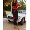 image:imageZESICA Womens Summer Sleeveless Floral Ruched Wrap Bodycon Midi DressBlack