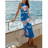 image:imageZESICA Womens Summer Sleeveless Floral Ruched Wrap Bodycon Midi DressDark Blue