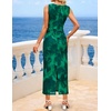 image:imageZESICA Womens Summer Sleeveless Floral Ruched Wrap Bodycon Midi DressGreen
