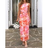 image:imageZESICA Womens Summer Sleeveless Floral Ruched Wrap Bodycon Midi DressOrange