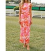 image:imageZESICA Womens Summer Sleeveless Floral Ruched Wrap Bodycon Midi DressOrange