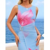 image:imageZESICA Womens Summer Sleeveless Floral Ruched Wrap Bodycon Midi DressPink