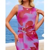image:imageZESICA Womens Summer Sleeveless Floral Ruched Wrap Bodycon Midi DressPurple