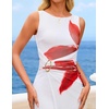 image:imageZESICA Womens Summer Sleeveless Floral Ruched Wrap Bodycon Midi DressWhite