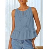 image:imageZESICA Womens Summer Sleeveless Tie Front Peplum Tank TopsDustyblue